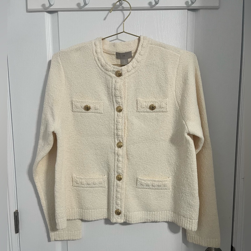 H&M Cream Knit Cardigan with Gold Button